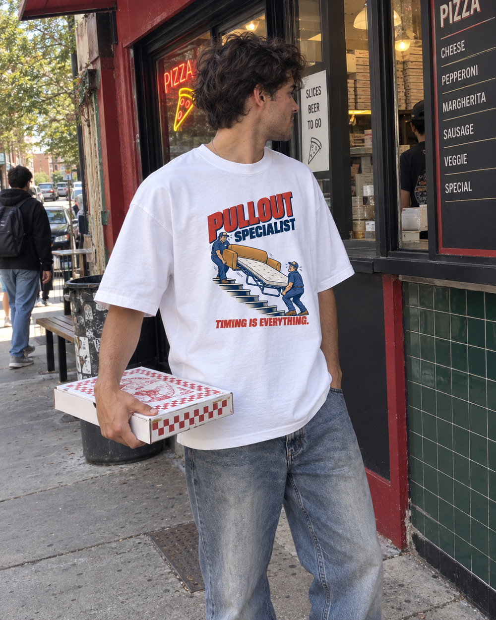 Candid-style generated concept featuring the Pullout Specialist tee